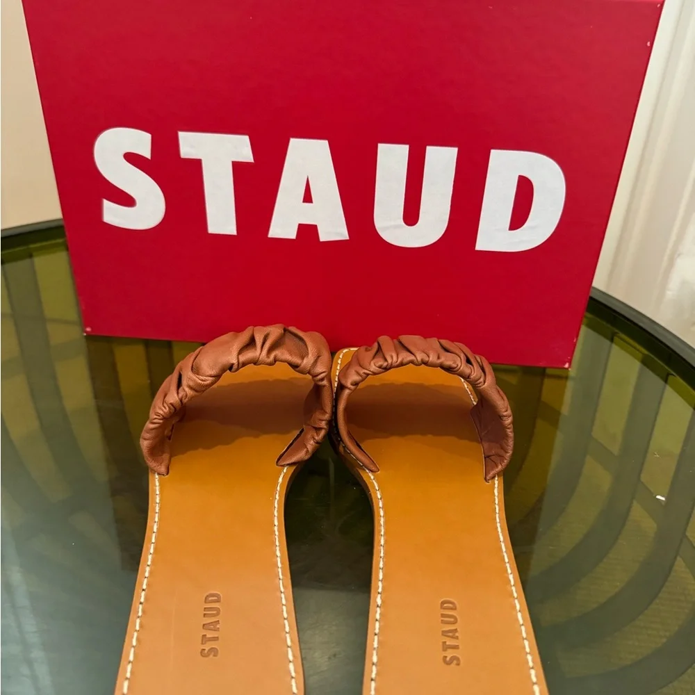 Staud tan ruched sandals